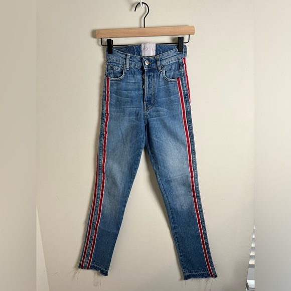 REVICE “Ruby Tuesday” Jeans With Red Racer Stripe with Frayed Hem 24 - Picture 3 of 9